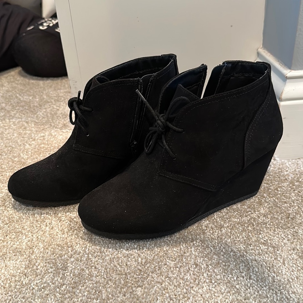 Suede black booties